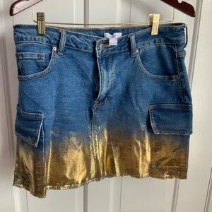 Forever 21 Gold and Blue Denim Skirt